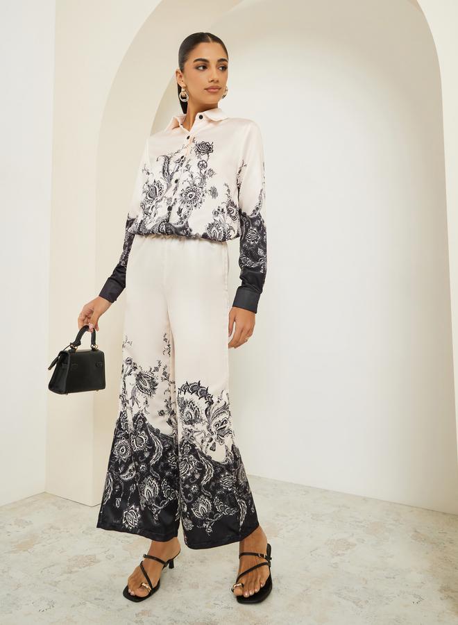 Styli Women Beige Wide Leg Paisley Print Trousers - Image 4